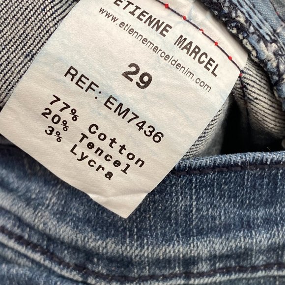 Etienne Marcel Tammy Side Stripe Skinny Double Red Ribbon High Low Raw Hem Jeans - Picture 14 of 16